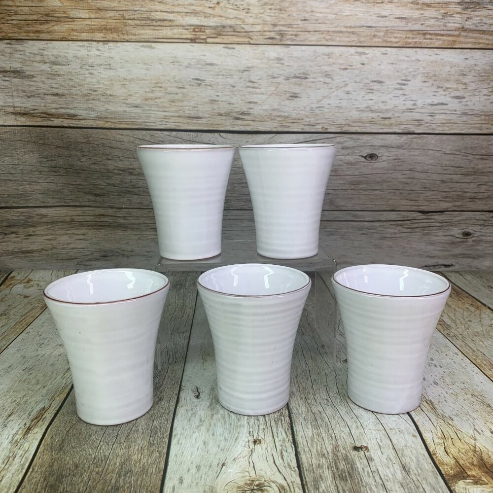 World Market TERRA COTTA WHITE Earthenware Portugal Rings Coffee Cup Mugs Set 5 - Picture 4 of 8